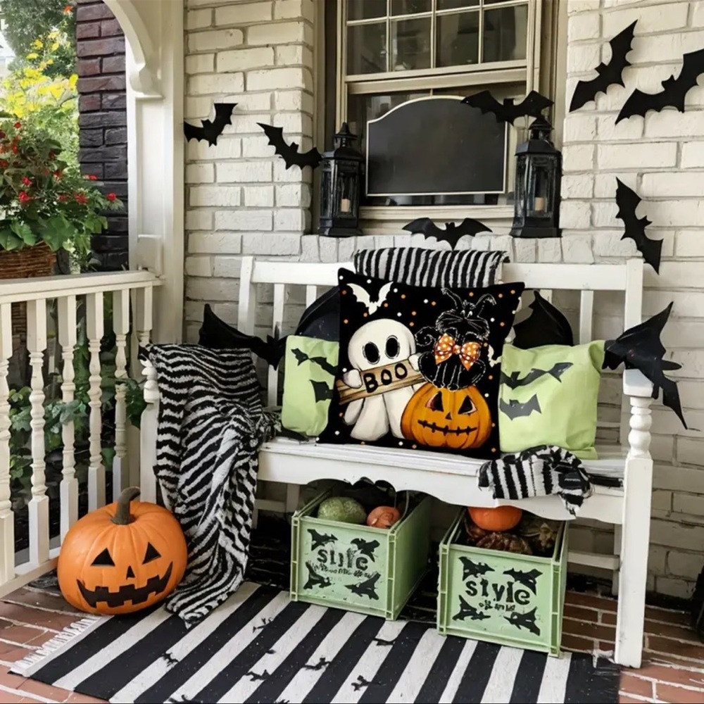 Pillow Cover, SQUARE, NIP, “Boo” Ghost & Pumpkin Design, Decor
